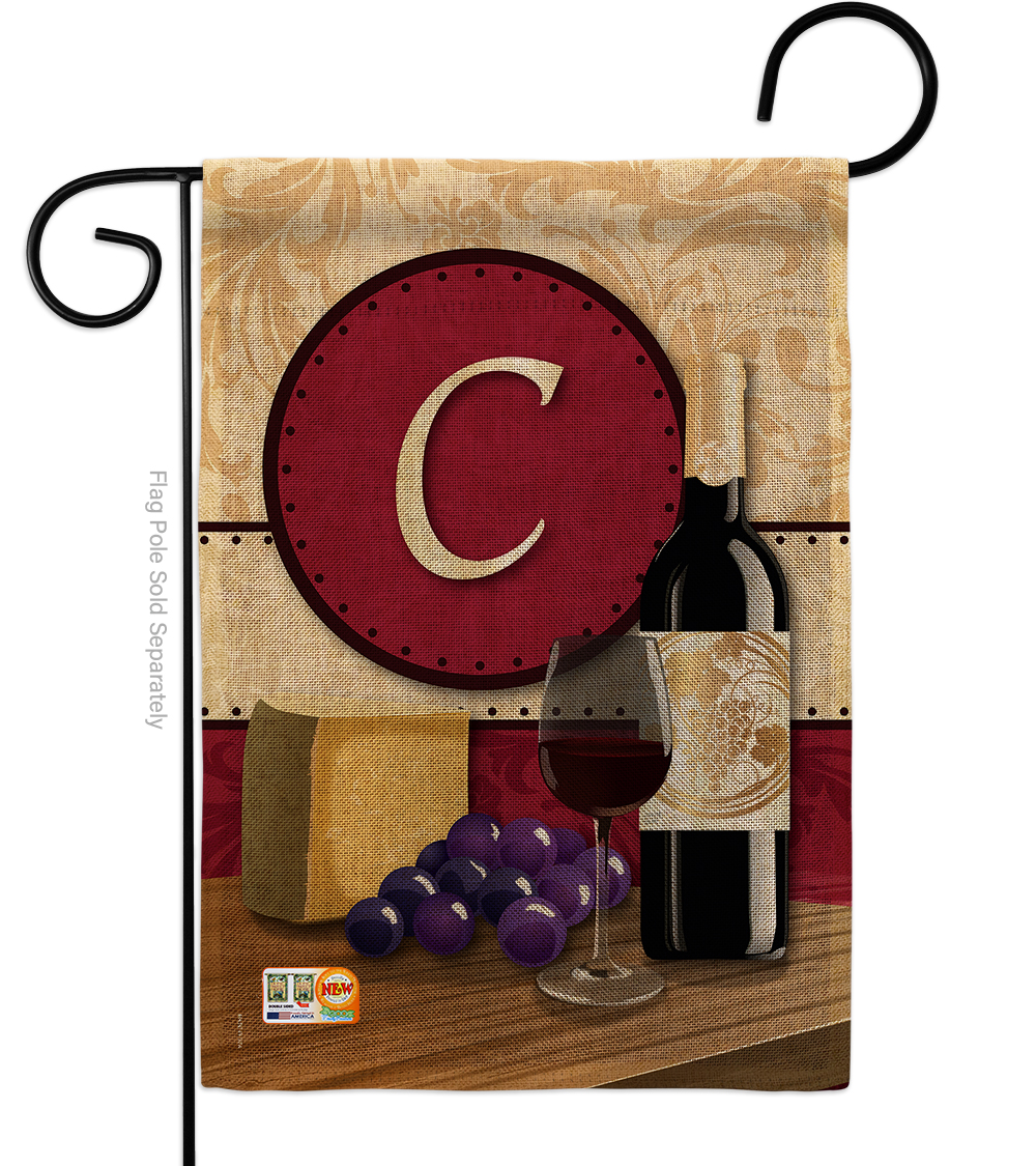 BD-WI-G-130211-IP-DB-D-US14-BD 13 x 18.5 in. Wine C Initial Burlap Happy Hour & Drinks Impressions Decorative Vertical Double Sided Garden Flag