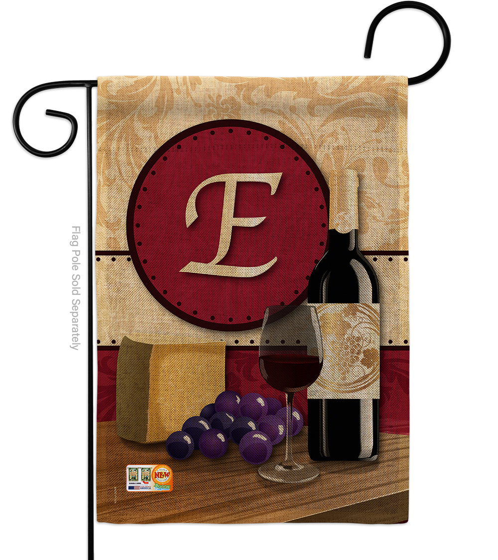 BD-WI-G-130213-IP-DB-D-US14-BD 13 x 18.5 in. Wine E Initial Burlap Happy Hour & Drinks Impressions Decorative Vertical Double Sided Garden Flag