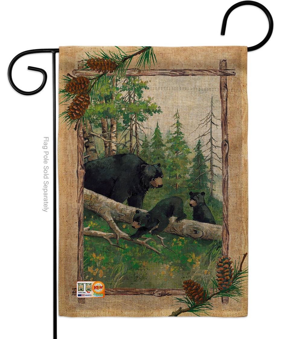 BD-WL-G-110043-IP-DB-D-US12-SB 13 x 18.5 in. Black Bear & Cubs Burlap Nature Wildlife Impressions Decorative Vertical Double Sided Garden Flag -  Breeze Decor, G110043-DB