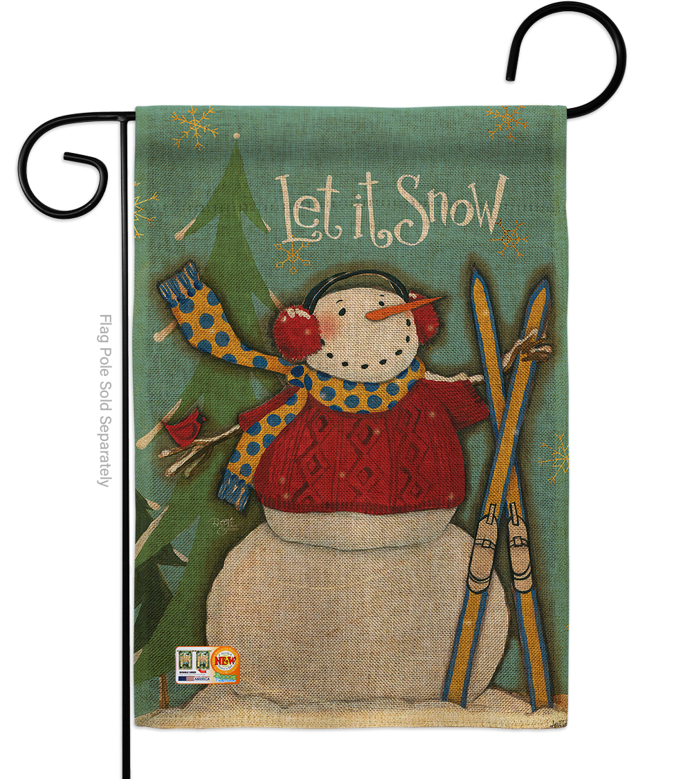 BD-WT-G-114160-IP-DB-D-US18-WA 13 x 18.5 in. Let it Snow Snowman Burlap Winter Wonderland Impressions Decorative Vertical Double Sided Garden Flag