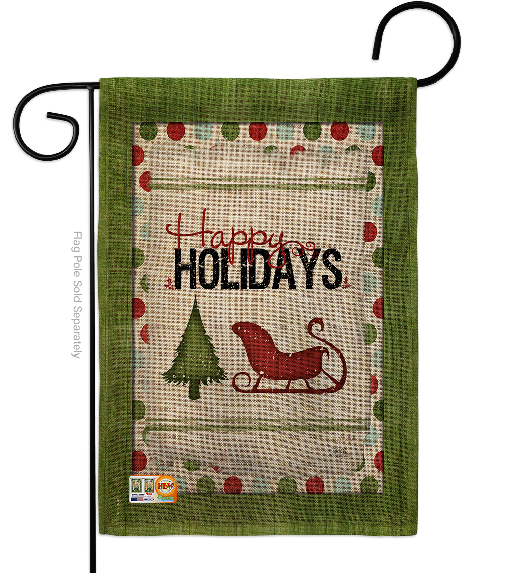 Breeze Decor BD-WT-G-114177-IP-DB-D-US18-SB 13 x 18.5 in. Classic Happy Holidays Burlap Winter Wonderland Impressions Decorative Vertical Double Sided Garden Flag