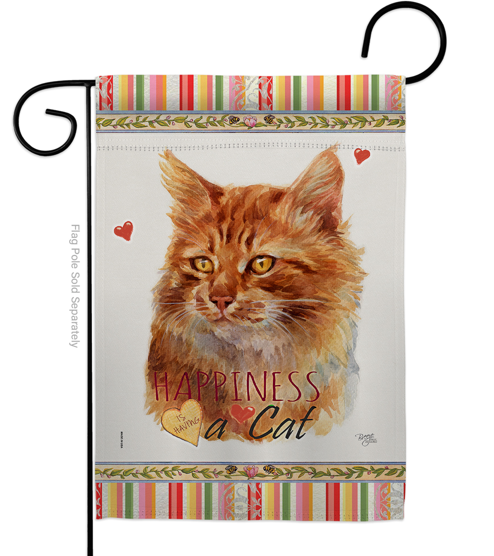 G160179-BO 13 x 18.5 in. Cat Ginger Happiness Double-Sided Decorative Vertical Garden Flag