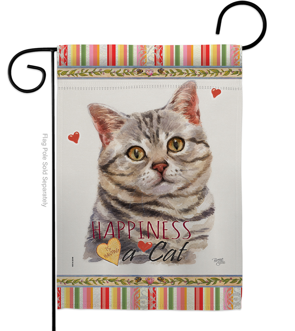 G160145-BO 13 x 18.5 in. Cat Gray American Short Hair Happiness Double-Sided Decorative Vertical Garden Flag