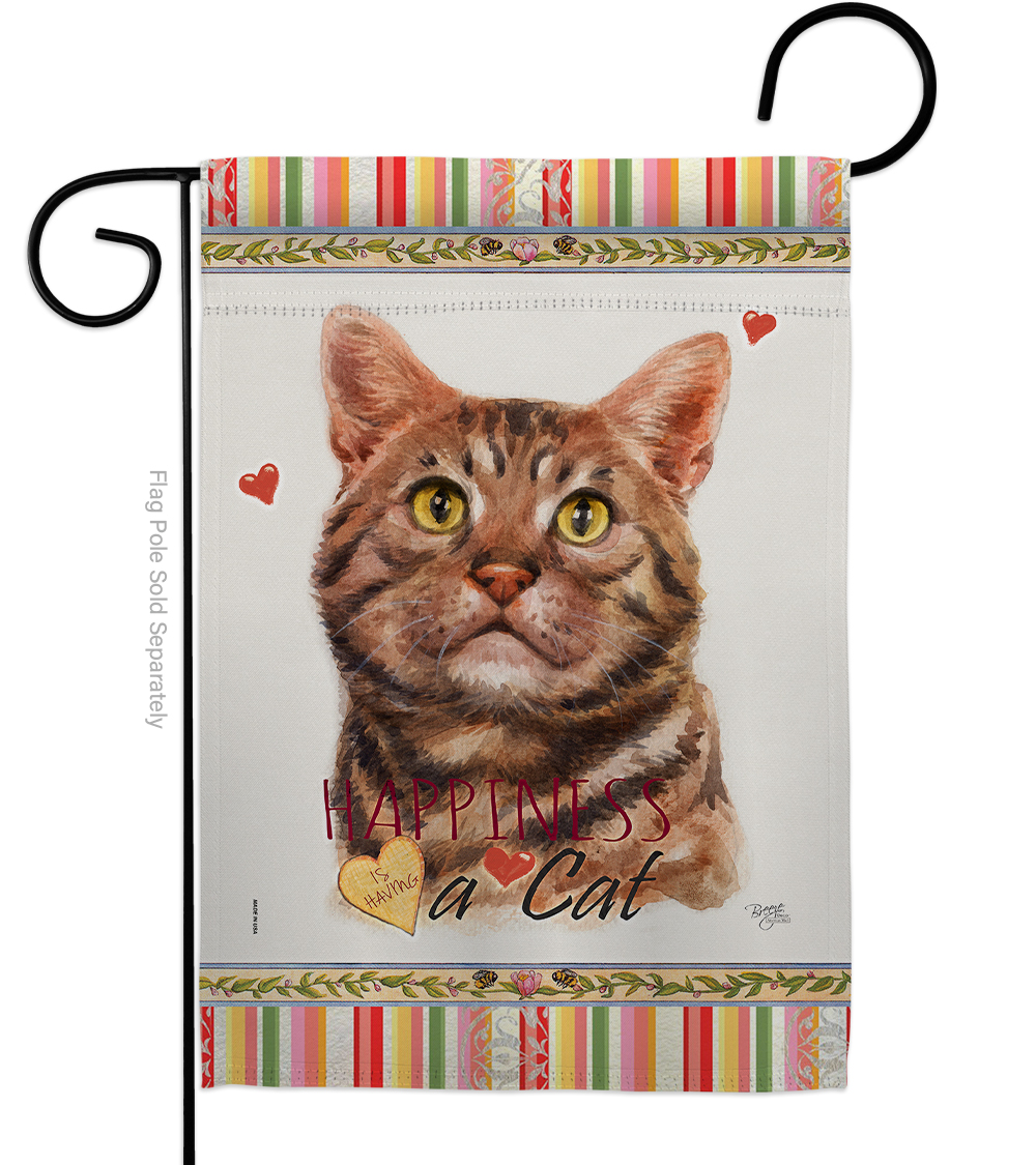 G160147-BO 13 x 18.5 in. Cat American Short Hair Happiness Double-Sided Decorative Vertical Garden Flag