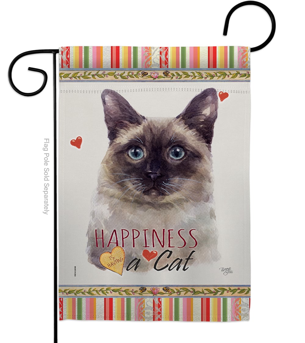 13 x 18.5 in. Cat Siamese Happiness Double-Sided Decorative Vertical Garden Flag
