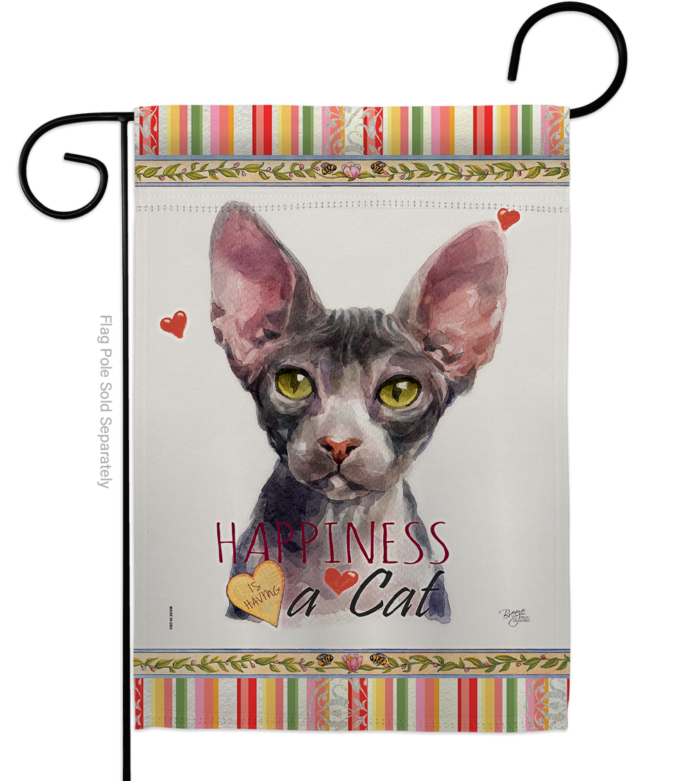 G160225-BO 13 x 18.5 in. Cat Sphynx Happiness Double-Sided Decorative Vertical Garden Flag