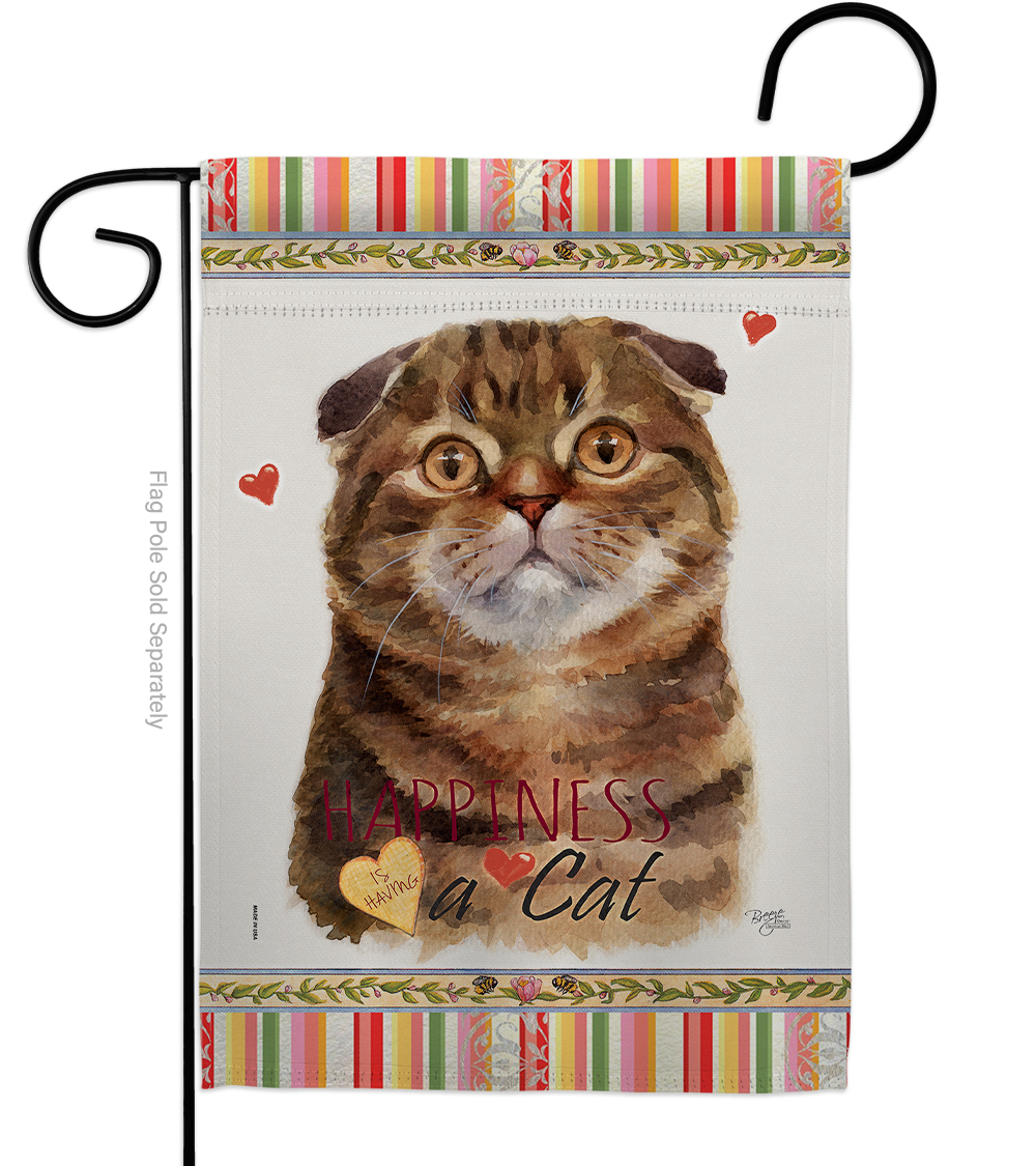 G160238-BO 13 x 18.5 in. Cat Scot Fold Happiness Double-Sided Decorative Vertical Garden Flag