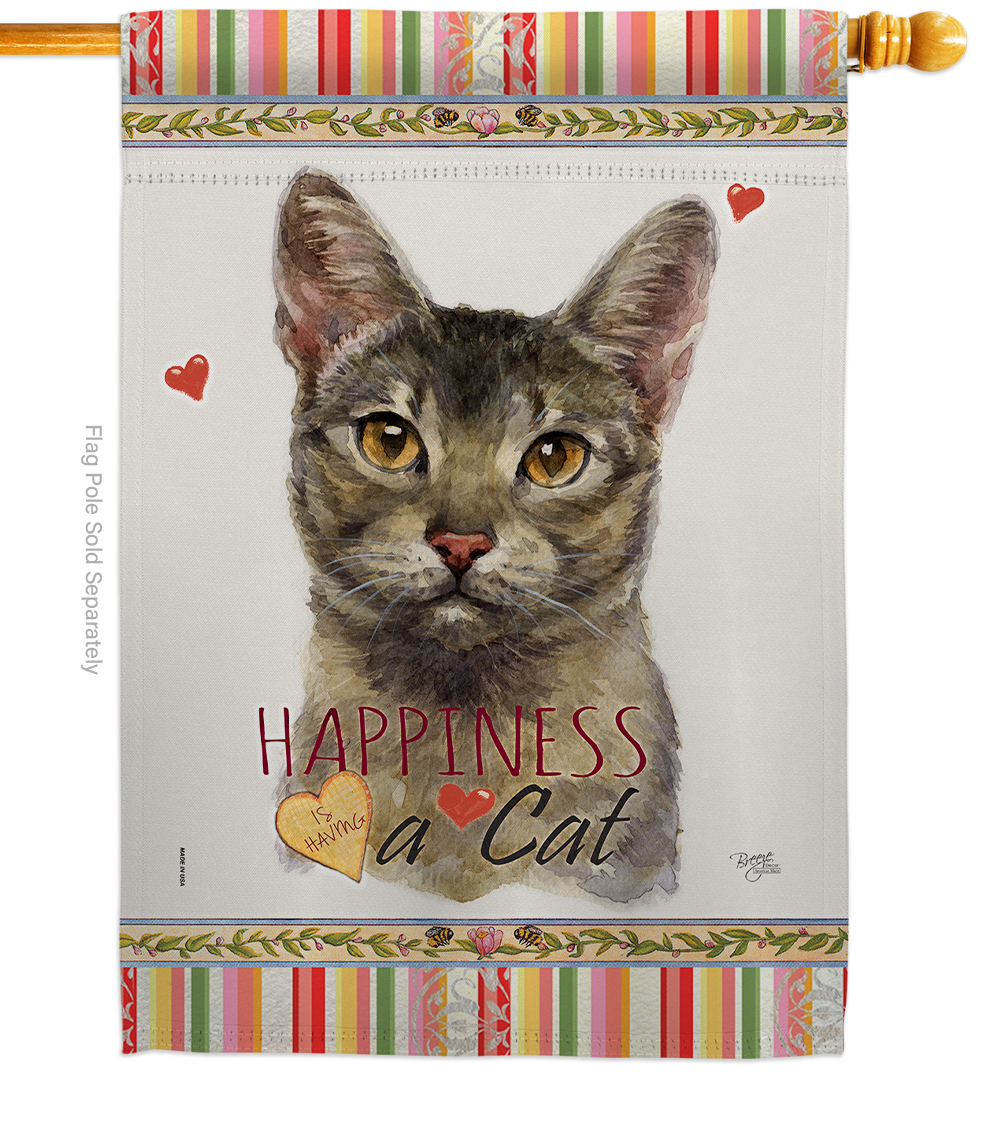 H110140-BO 28 x 40 in. Cat Abyssiniar Happiness Double-Sided Decorative Vertical House Flag