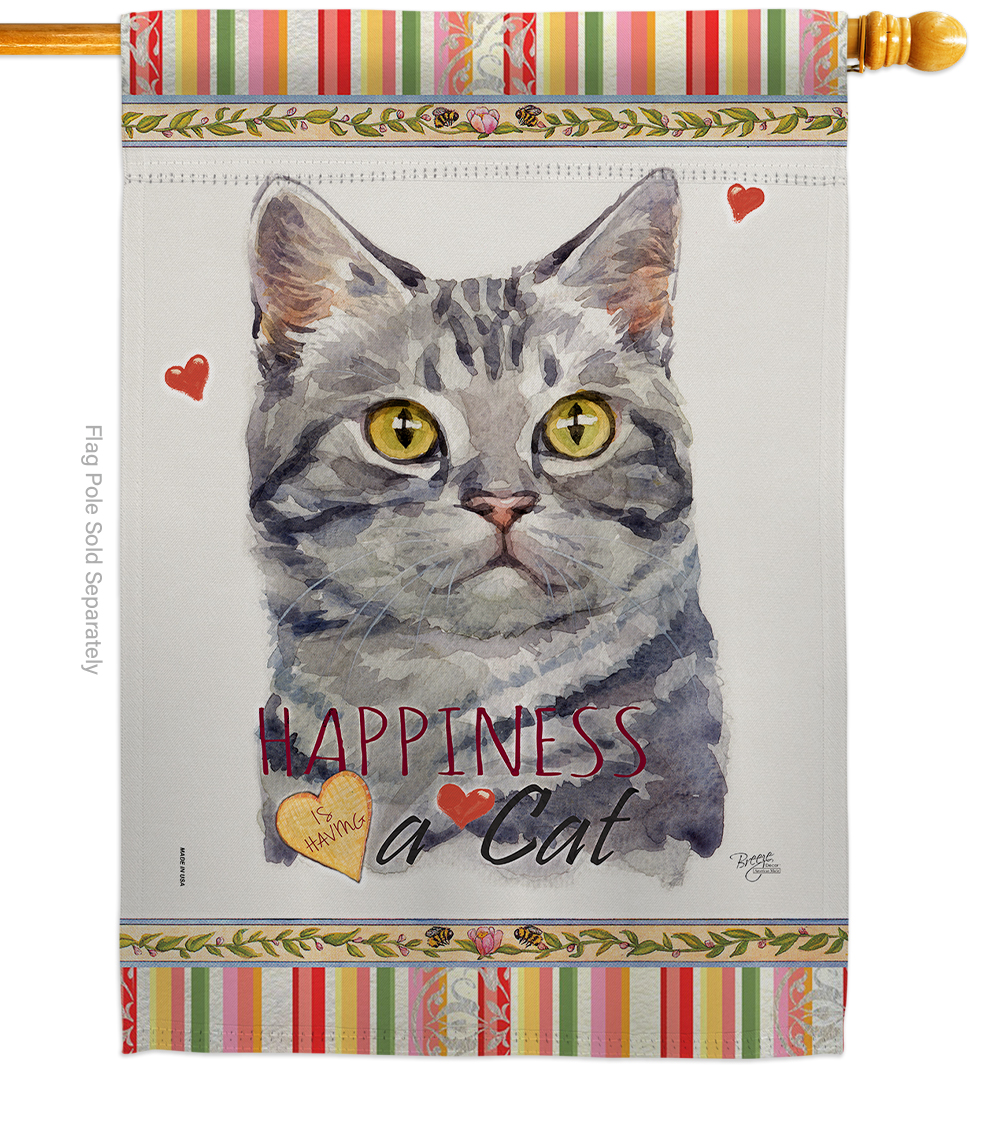 H110146-BO 28 x 40 in. Cat Red American Short Hair Happiness Double-Sided Decorative Vertical House Flag