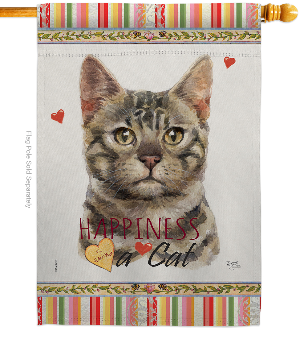 H110152-BO 28 x 40 in. Cat Bengal Happiness Double-Sided Decorative Vertical House Flag