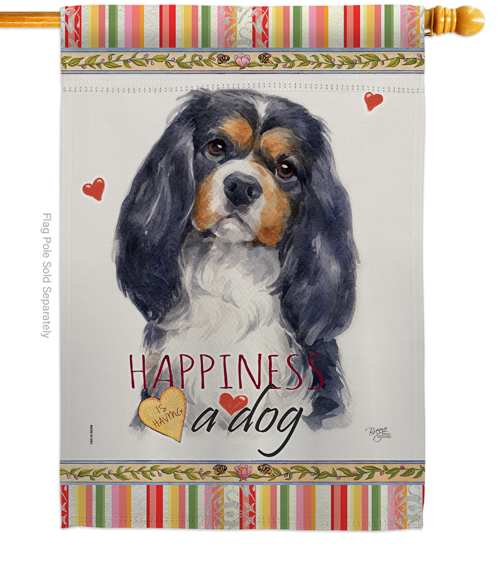 H110155-BO 28 x 40 in. Dog Cavalier Spaniel Happiness Double-Sided Decorative Vertical House Flag