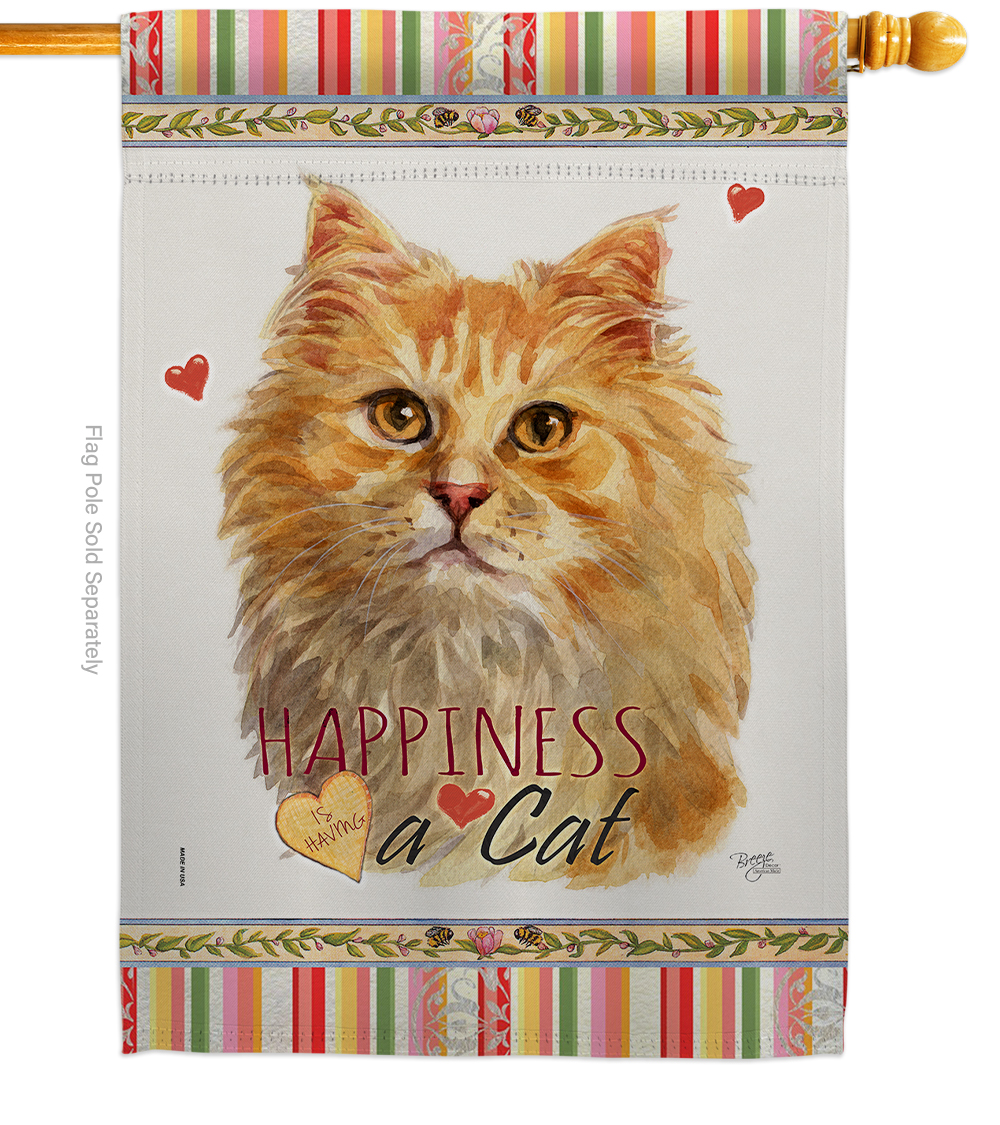 28 x 40 in. Cat Ginger Long Hair Happiness Double-Sided Decorative Vertical House Flag