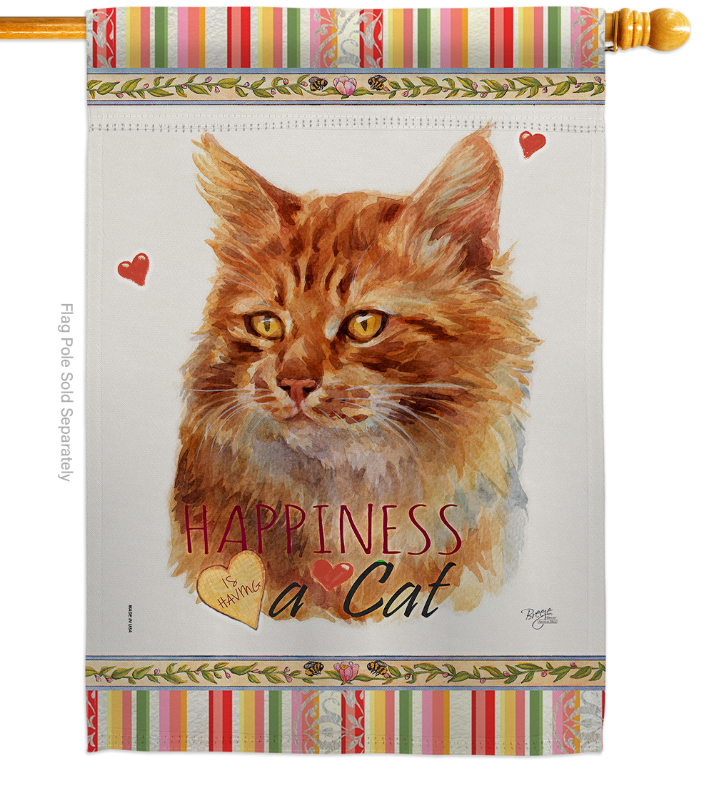 H110179-BO 28 x 40 in. Cat Ginger Happiness Double-Sided Decorative Vertical House Flag