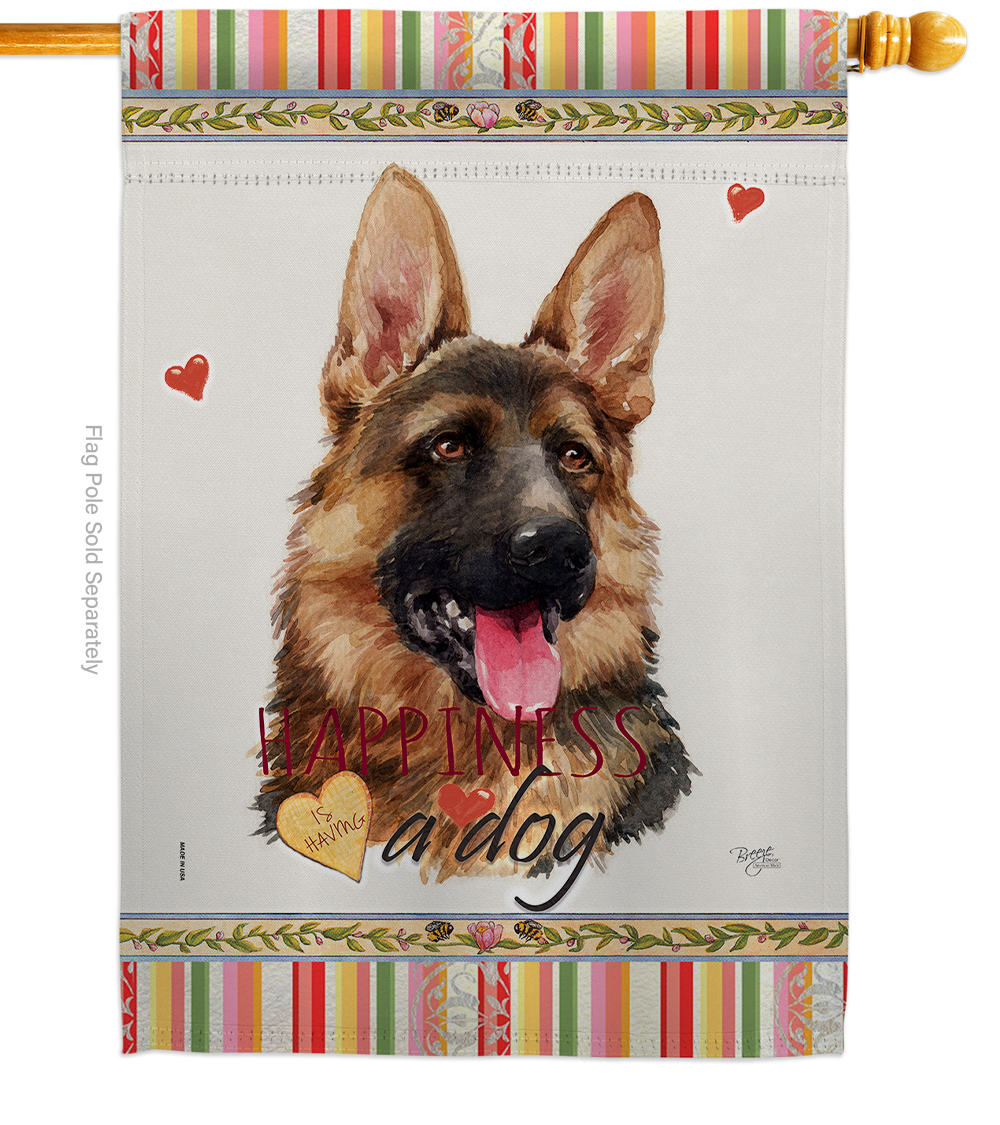 H110190-BO 28 x 40 in. Dog German Shepherd Happiness Double-Sided Decorative Vertical House Flag