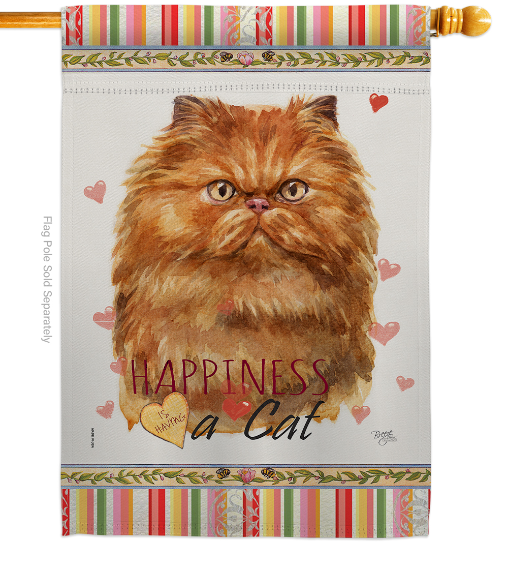 H110204-BO 28 x 40 in. Cat Tan Persian Happiness Double-Sided Decorative Vertical House Flag
