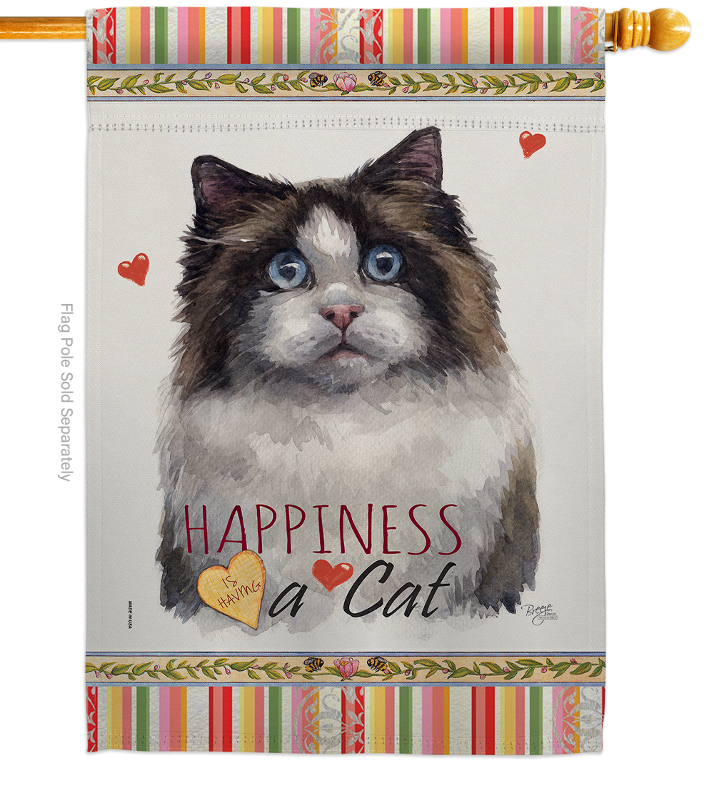 28 x 40 in. Cat Mitted Ragdoll Happiness Double-Sided Decorative Vertical House Flag