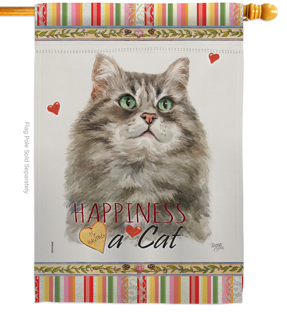 H110220-BO 28 x 40 in. Cat Silver Siberian Happiness Double-Sided Decorative Vertical House Flag