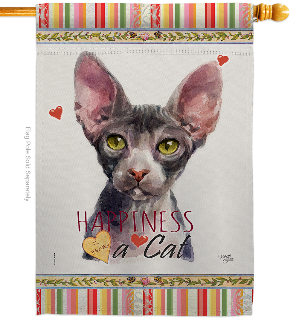 H110225-BO 28 x 40 in. Cat Sphynx Happiness Double-Sided Decorative Vertical House Flag