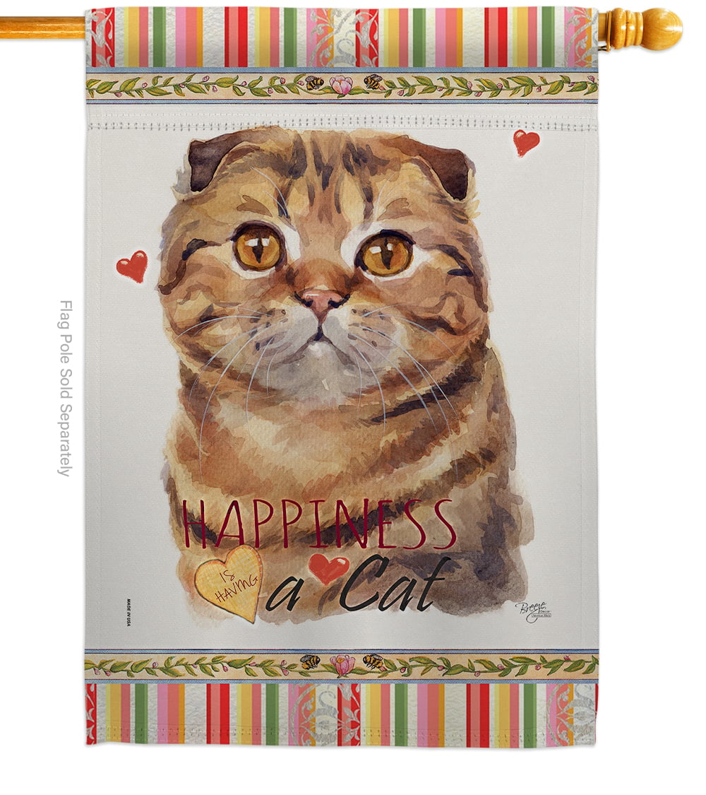 28 x 40 in. Cat Scottish Fold Happiness Double-Sided Decorative Vertical House Flag