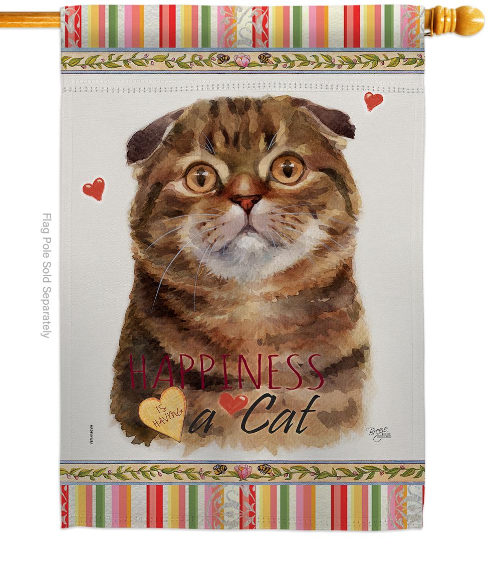 H110238-BO 28 x 40 in. Cat Scot Fold Happiness Double-Sided Decorative Vertical House Flag