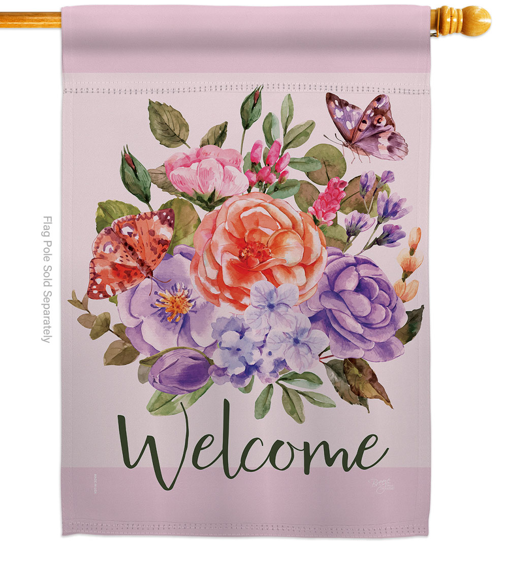 Welcome Bouquet House Flag Spring Floral 28 x 40 in. Double-Sided Decorative Vertical Flags for Decoration Banner Garden Yard Gift