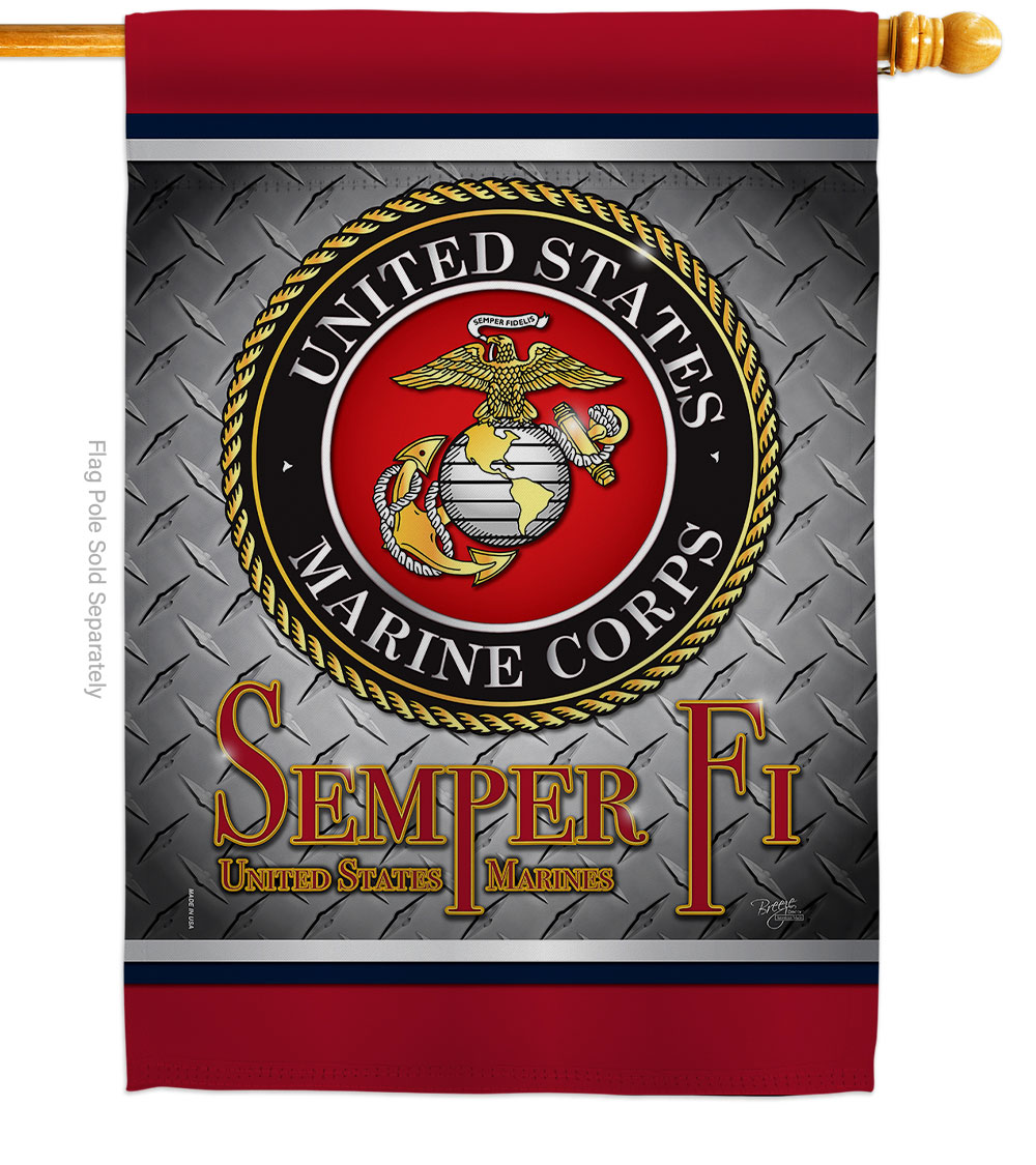 Semper Fi US Marine House Flag Armed Forces Corps 28 x 40 in. Double-Sided Decorative Vertical Flags for Decoration Banner Garden Yard Gift