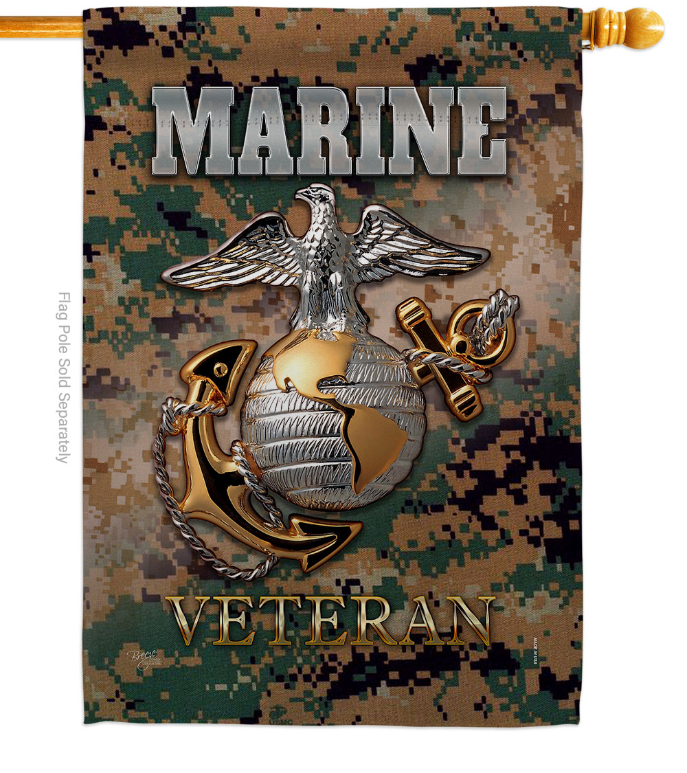 H108424-BO US Marine Veteran House Flag Armed Forces Corps 28 x 40 in. Double-Sided Decorative Vertical Flags for Decoration Banner Garden Yard Gift