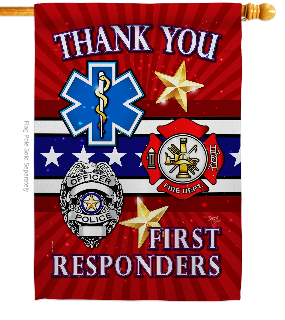 First Responders House Flag Armed Forces Service 28 x 40 in. Double-Sided Decorative Vertical Flags for Decoration Banner Garden Yard Gift