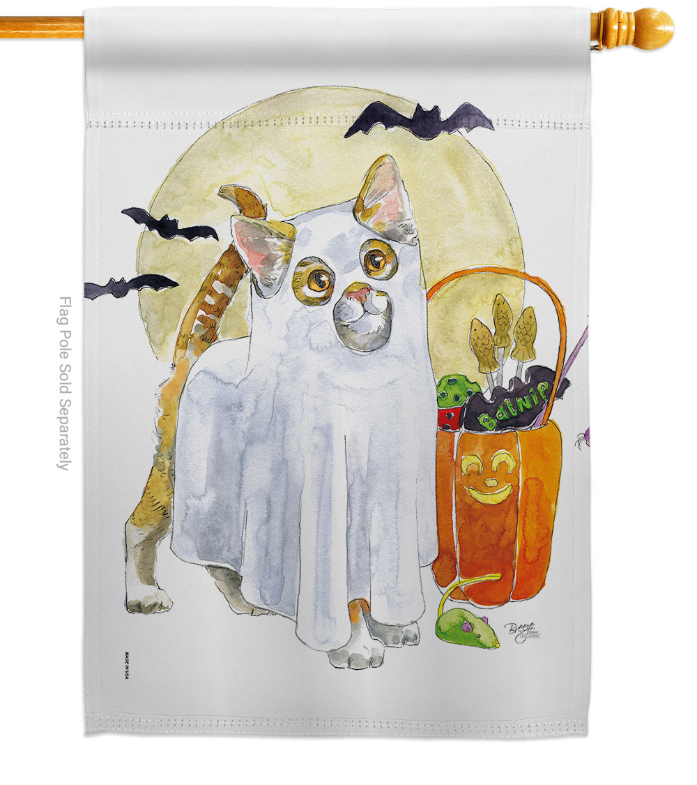H112097-BO Ghost Cat House Flag Fall Halloween 28 x 40 in. Double-Sided Decorative Vertical Flags for Decoration Banner Garden Yard Gift