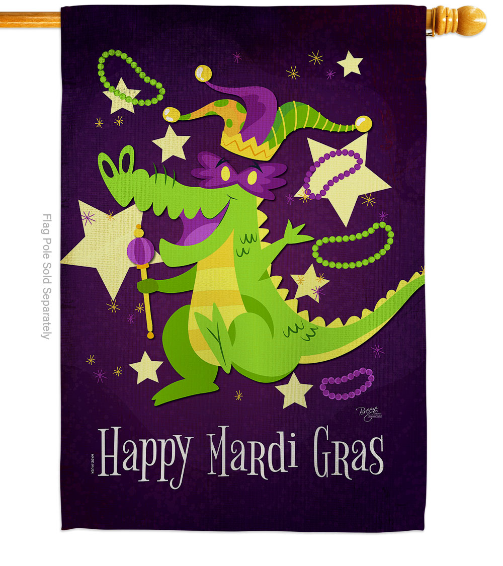 Mardi Gras Alligator House Flag Spring 28 x 40 in. Double-Sided Decorative Vertical Flags for Decoration Banner Garden Yard Gift