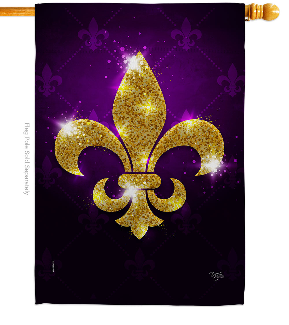 Glowing Fleur de lis House Flag Spring Mardi Gras 28 x 40 in. Double-Sided Decorative Vertical Flags for Decoration Banner Garden Yard Gift