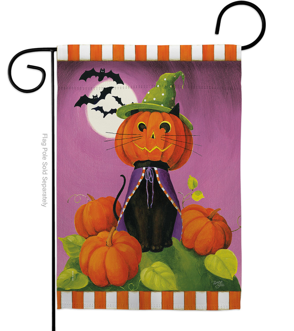 G162094-BO Happy Haunting Cat Garden Flag Fall Halloween 13 x 18.5 in. Double-Sided Decorative Vertical Flags for House Decoration Banner Yard Gift