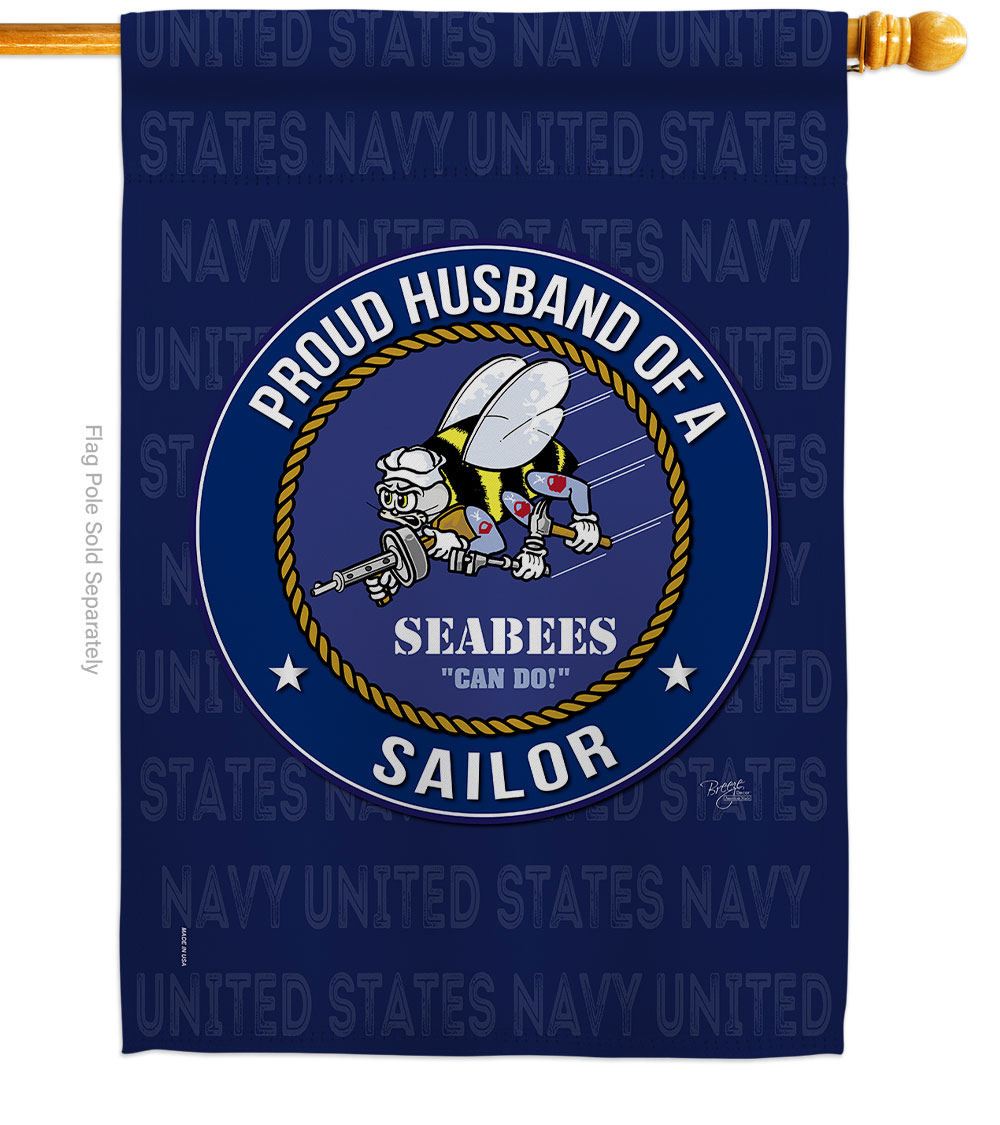 Seabees Proud Husband Sailor House Flag Armed Forces Navy 28 x 40 in. Double-Sided Decorative Vertical Flags for Decoration Banner Garden Yard Gift