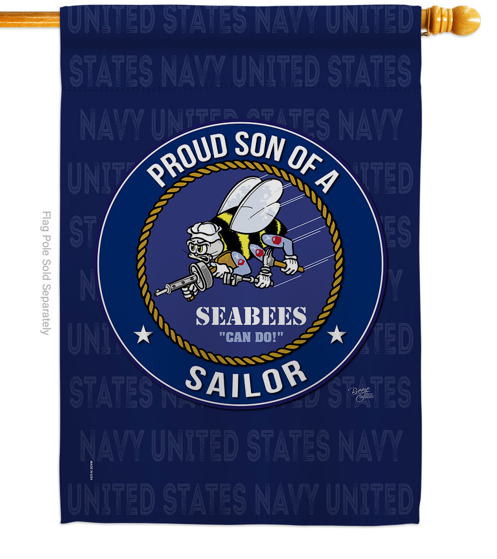 Seabees Proud Son Sailor House Flag Armed Forces Navy 28 x 40 in. Double-Sided Decorative Vertical Flags for Decoration Banner Garden Yard Gift
