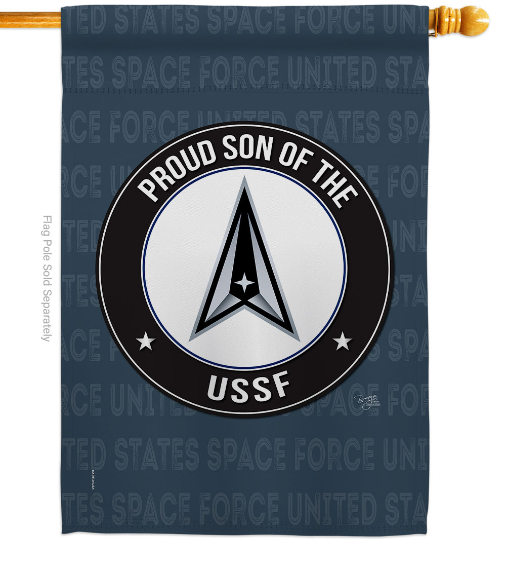 Proud Son USSF House Flag Armed Forces Space Force 28 x 40 in. Double-Sided Decorative Vertical Flags for Decoration Banner Garden Yard Gift