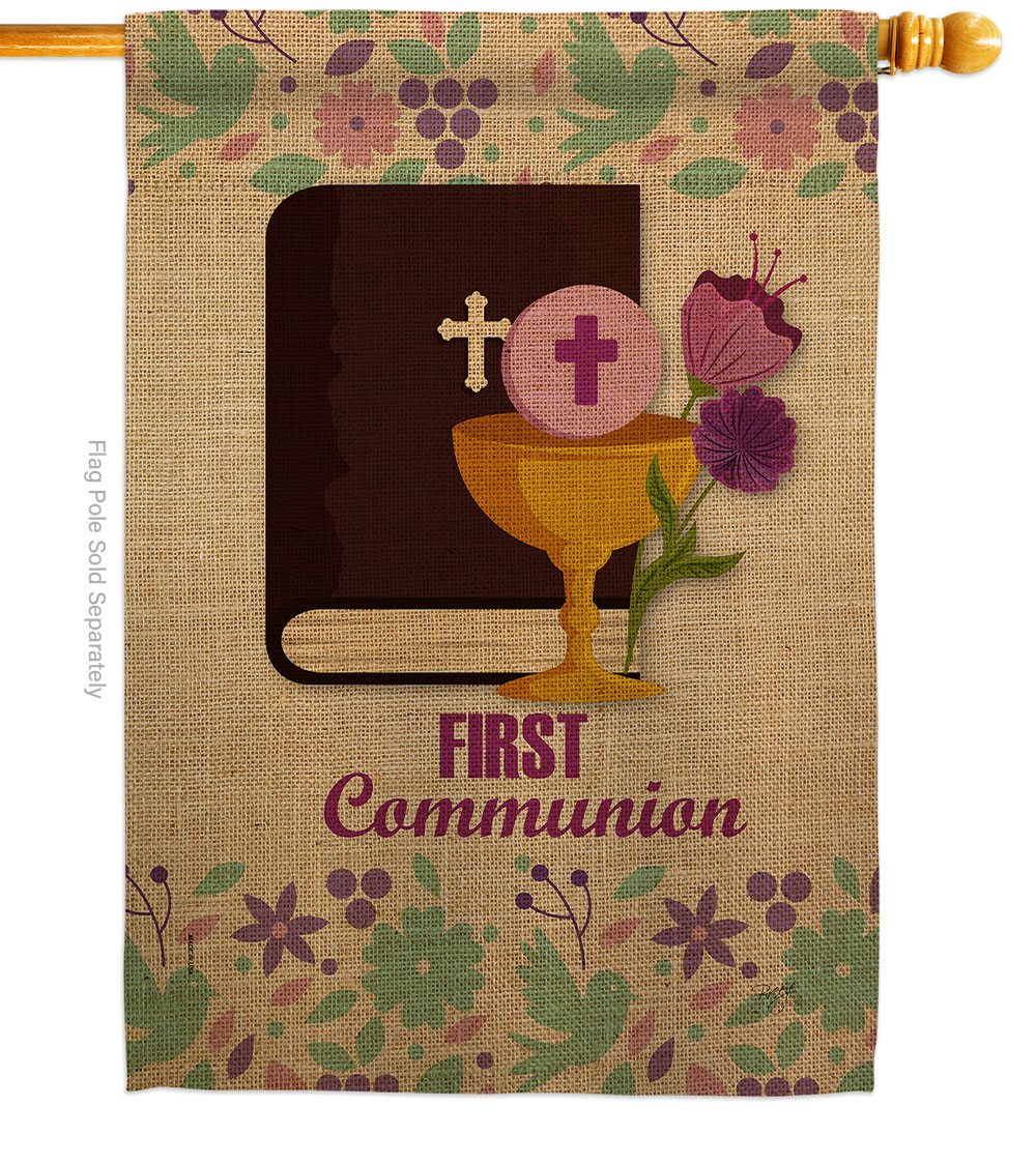 H103062-BO First Communion House Flag Religious 28 x 40 in. Double-Sided Decorative Vertical Flags for Decoration Banner Garden Yard Gift