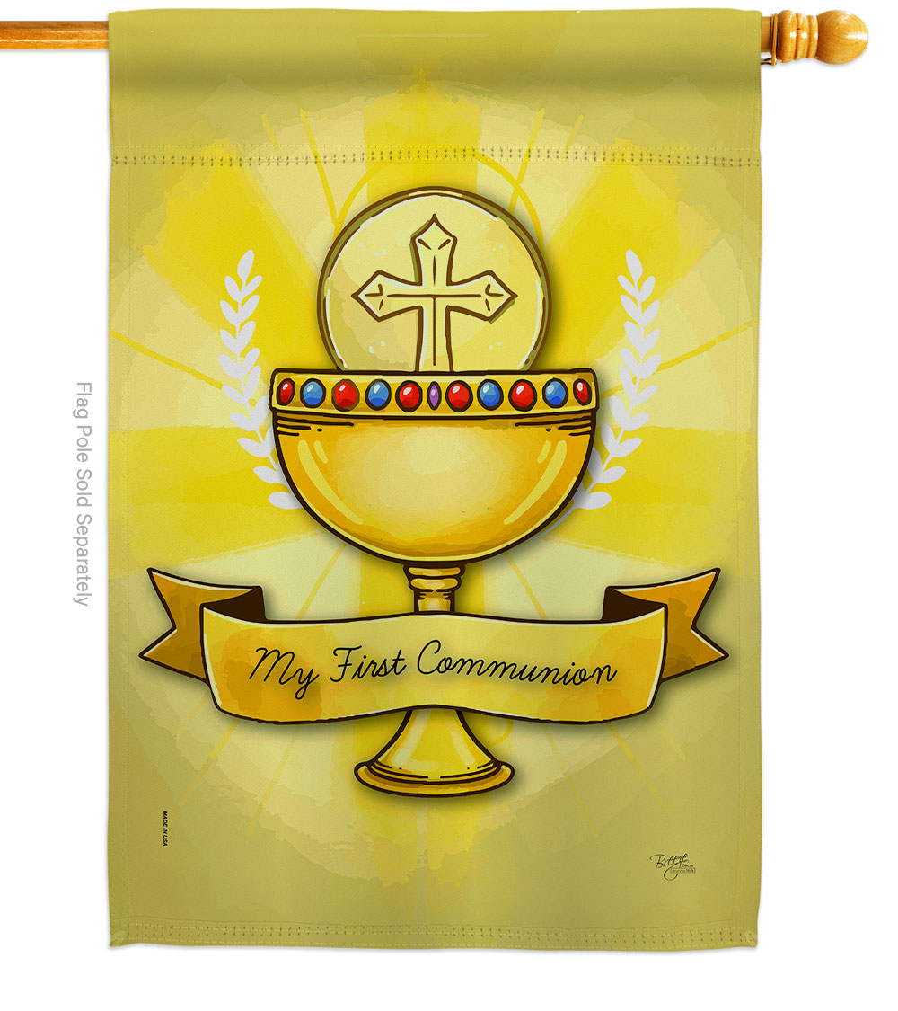 My Holy Communion House Flag Religious First 28 x 40 in. Double-Sided Decorative Vertical Flags for Decoration Banner Garden Yard Gift