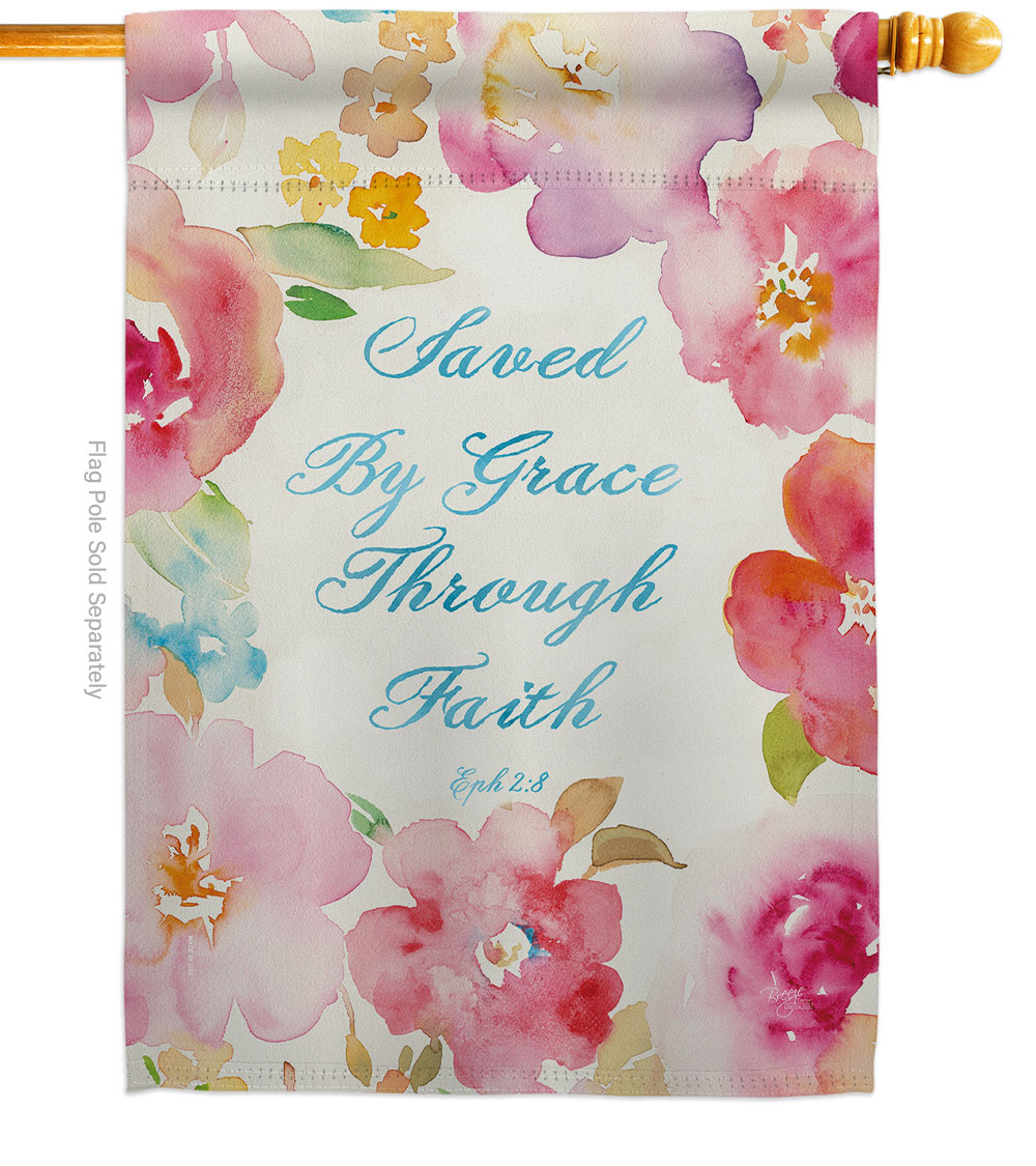 Saved by Grace House Flag Religious Bible Verses 28 x 40 in. Double-Sided Decorative Vertical Flags for Decoration Banner Garden Yard Gift