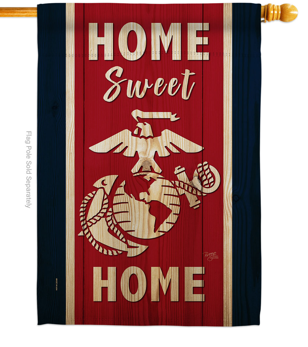 H108452-BO Home Sweet Marine Corps House Flag Armed Forces 28 x 40 in. Double-Sided Decorative Vertical Flags for Decoration Banner Garden Yard Gift