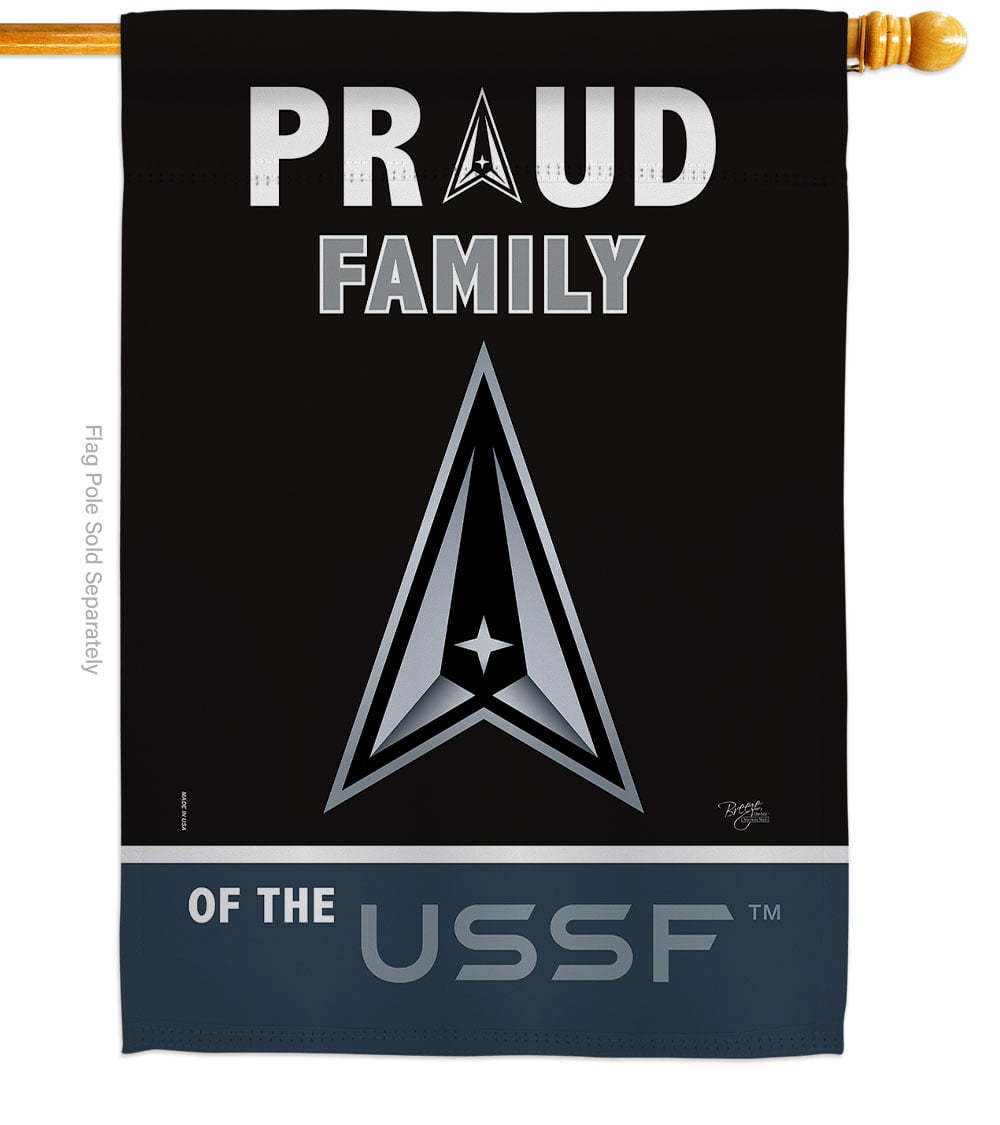 Proud Family USSF House Flag Armed Forces Space Force 28 x 40 in. Double-Sided Decorative Vertical Flags for Decoration Banner Garden Yard Gift