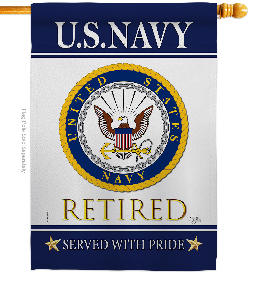 US Navy Retired House Flag Armed Forces 28 x 40 in. Double-Sided Decorative Vertical Flags for Decoration Banner Garden Yard Gift