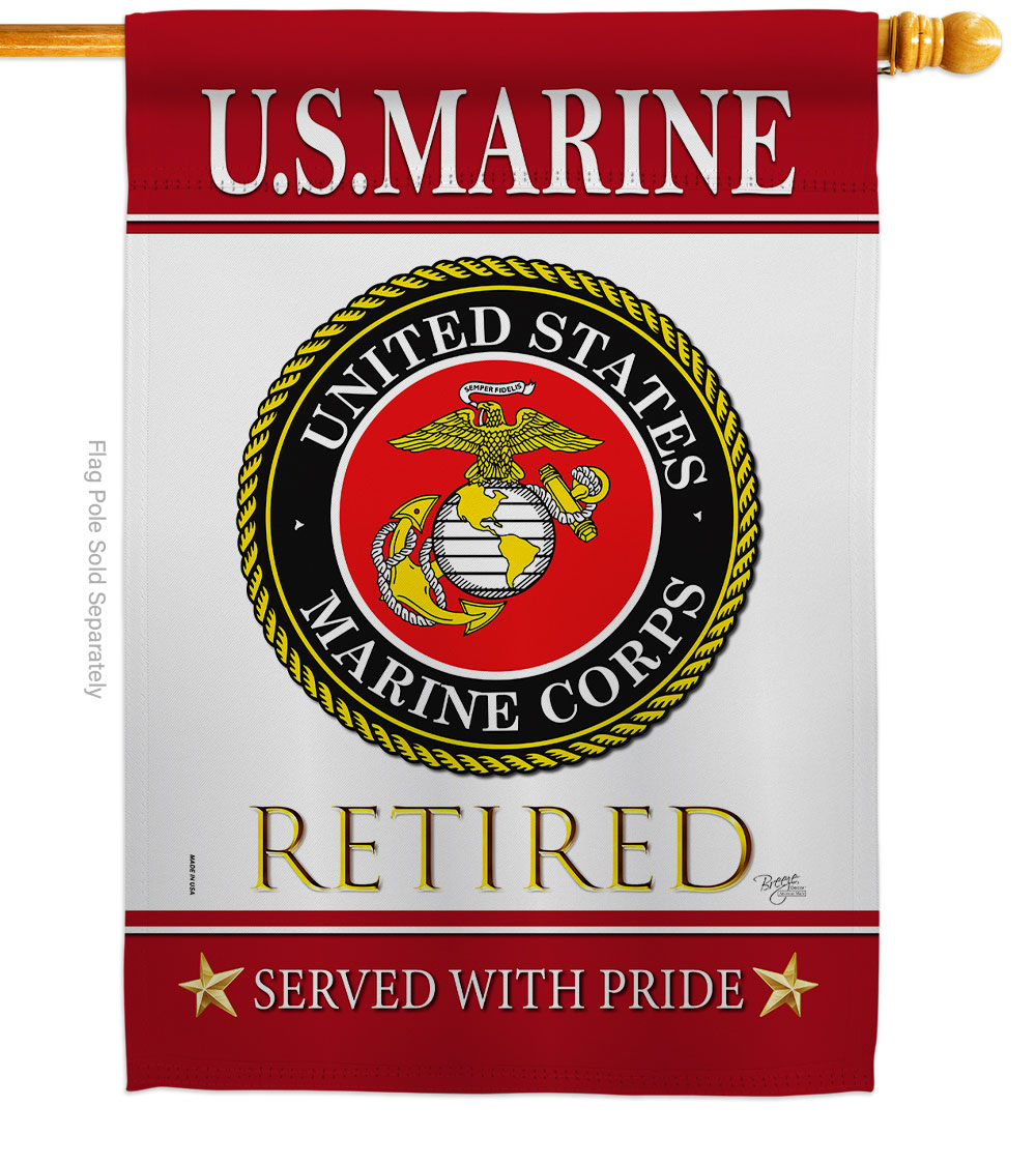 H108479-BO US Marine Retired House Flag Armed Forces Corps 28 x 40 in. Double-Sided Decorative Vertical Flags for Decoration Banner Garden Yard Gift