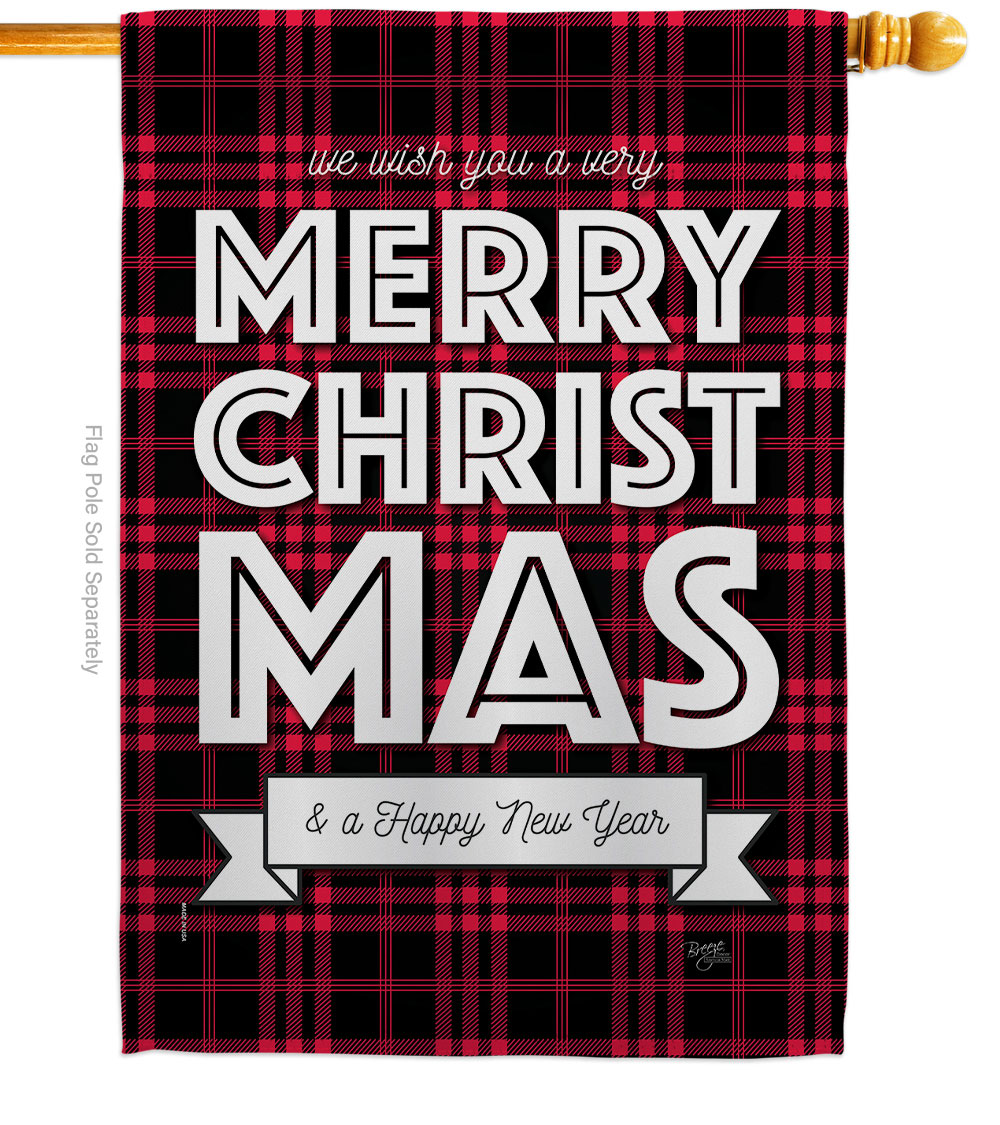 H114224-BO Buffalo Plaid Christmas House Flag Winter 28 x 40 in. Double-Sided Decorative Vertical Flags for Decoration Banner Garden Yard Gift