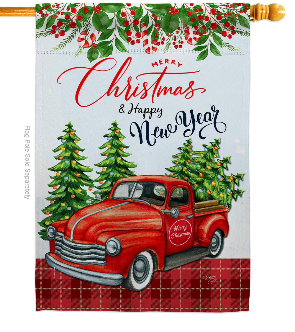 H114230-BO Christmas Happy New Year House Flag Winter 28 x 40 in. Double-Sided Decorative Vertical Flags for Decoration Banner Garden Yard Gift