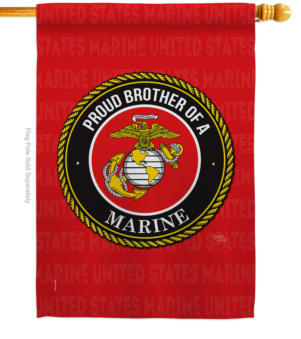 Proud Brother Marines House Flag Armed Forces Marine Corps 28 x 40 in. Double-Sided Decorative Vertical Flags for Decoration Banner Garden Yard Gift