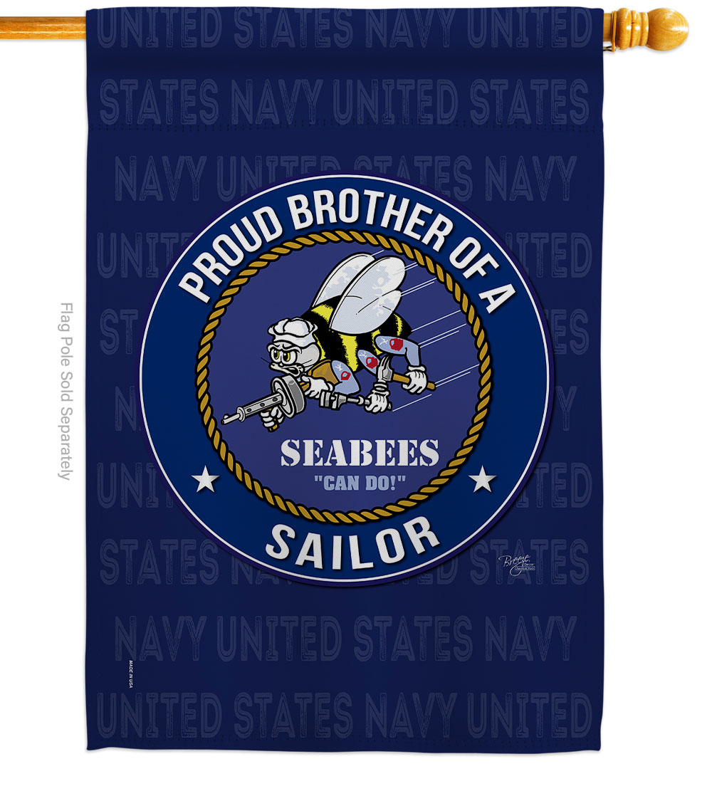 Seabees Proud Brother Sailor House Flag Armed Forces Navy 28 x 40 in. Double-Sided Decorative Vertical Flags for Decoration Banner Garden Yard Gift