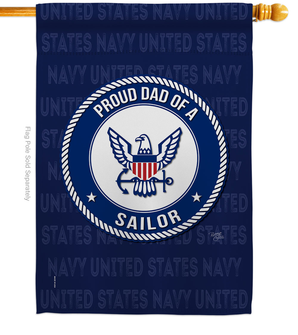 Proud Dad Sailor House Flag Armed Forces Navy 28 x 40 in. Double-Sided Decorative Vertical Flags for Decoration Banner Garden Yard Gift