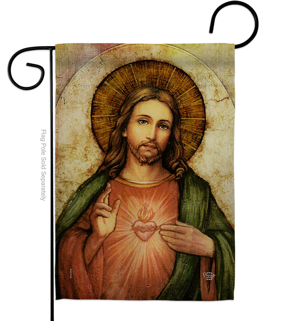 13 x 18.5 in. Sacred Heart of Jesus Garden Flag with Religious Faith Double-Sided Decorative Vertical House Decoration Banner Yard Gift