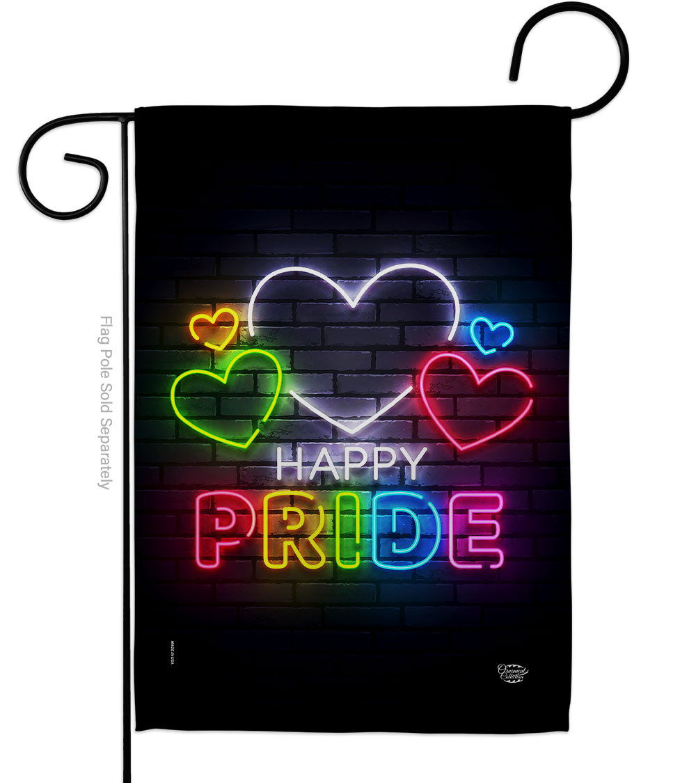 13 x 18.5 in. Happy Pride Garden Flag with Support Double-Sided Decorative Vertical House Decoration Banner Yard Gift