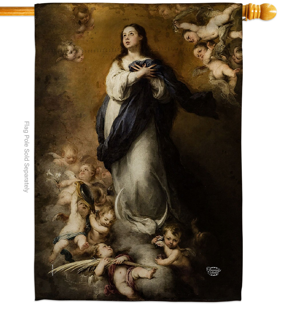 28 x 40 in. Immaculate Conception House Flag with Religious Faith Double-Sided Decorative Vertical Decoration Banner Garden Yard Gift